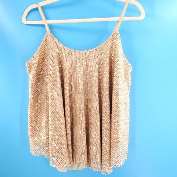 Gold tone sequined lined tank top Large - Picture 1 of 12